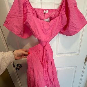 Pink Smocked Neck twist front dress